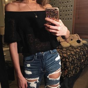 New Black Cropped Off The Shoulder Top